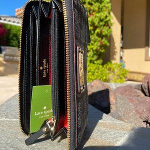 New Kate Spade Leather Wallet Black Purse Clutch